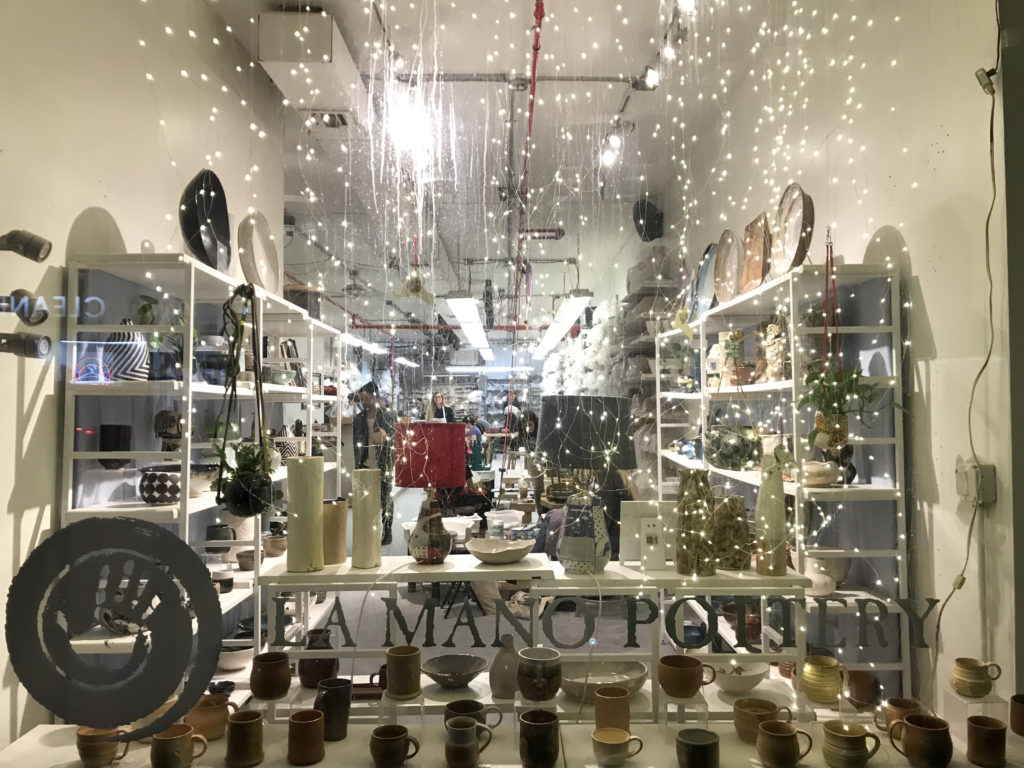 Front window of La Mano Pottery